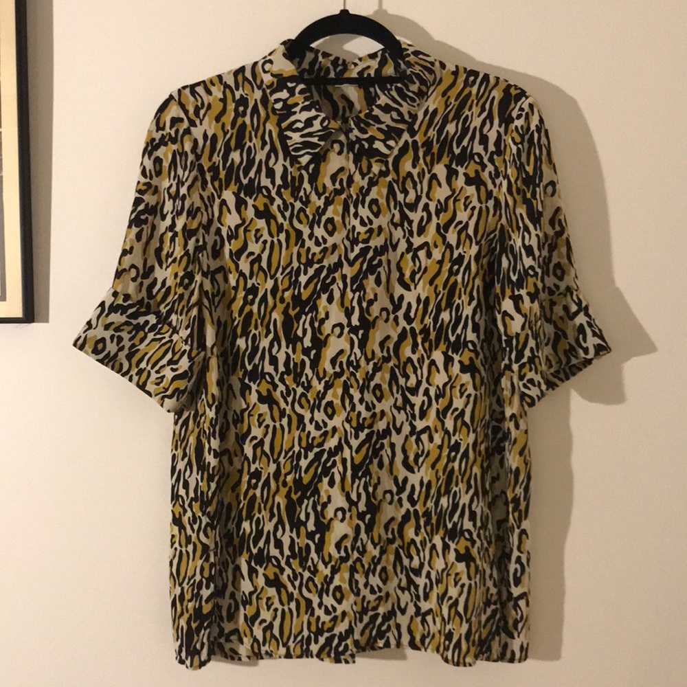 Arket leopard print top with zip front